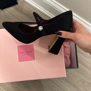 Kate Spade Black Suede Heels with Crystal Accent